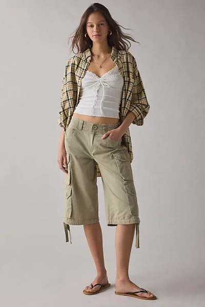 Bdg Omaha Mid-rise Baggy Utility Jort In Olive, Women's At Urban Outfitters In Brown