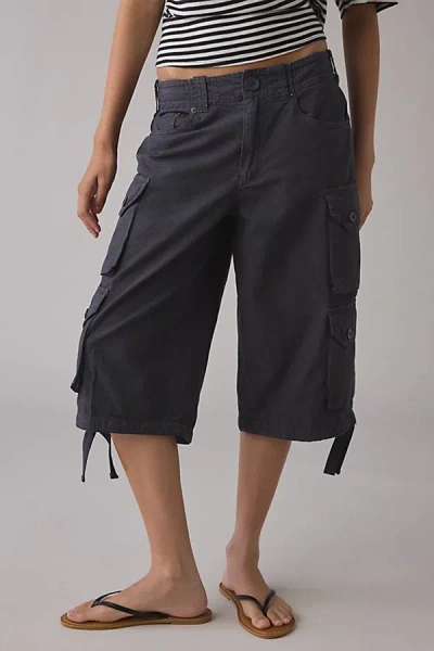 Bdg Omaha Mid-rise Baggy Utility Jort In Washed Black, Women's At Urban Outfitters In Gold