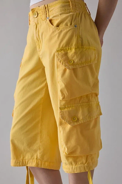 Bdg Omaha Mid-rise Baggy Utility Jort In Yellow, Women's At Urban Outfitters In White