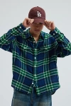 Bdg Open Weave Plaid Button-down Overshirt Top In Blue, Men's At Urban Outfitters