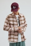 Bdg Open Weave Plaid Button-down Overshirt Top In Pink, Men's At Urban Outfitters