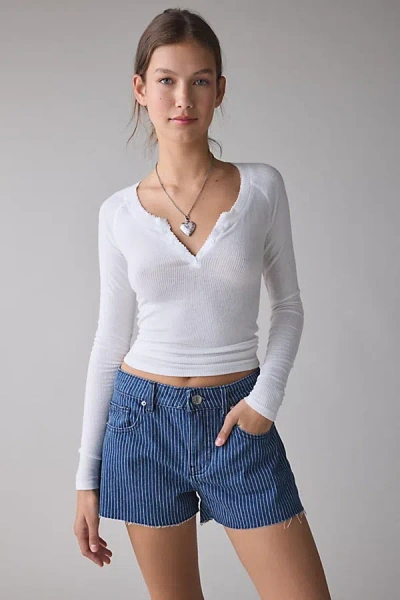 Bdg Oscar Relaxed Cutoff Denim Micro Short In Pinstripe, Women's At Urban Outfitters In Blue