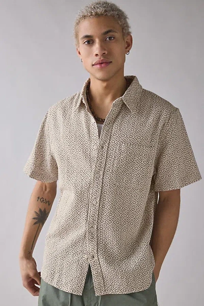 Bdg Patterned Baggy Short Sleeve Shirt Top In Textured Geo, Men's At Urban Outfitters In Neutral