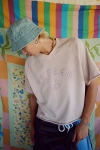 Bdg Perry Embroidered Cropped Raglan Short Sleeve Sweatshirt In Lavender, Men's At Urban Outfitters