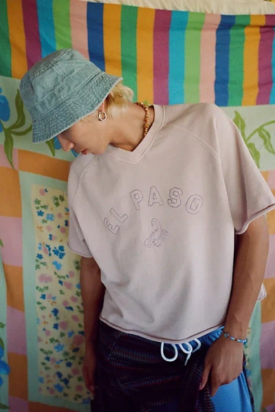 Bdg Perry Embroidered Cropped Raglan Short Sleeve Sweatshirt In Lavender, Men's At Urban Outfitters In Lavender
