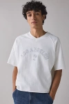 Bdg Perry Embroidered Cropped Raglan Short Sleeve Sweatshirt In White, Men's At Urban Outfitters