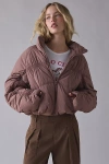 Bdg Piper Ruched Cropped Puffer Jacket In Brown, Women's At Urban Outfitters