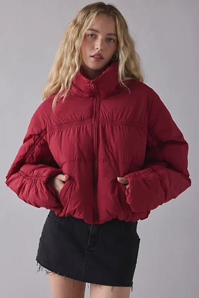 Bdg Piper Ruched Cropped Puffer Jacket In Red, Women's At Urban Outfitters