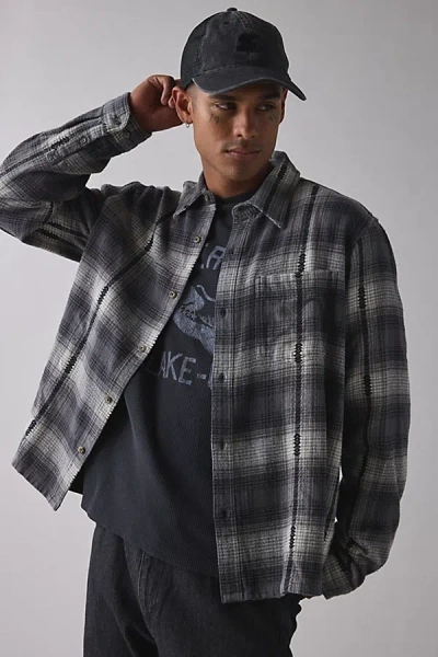 Bdg Plaid Flannel Flat Hem Long Sleeve Shirt In Black, Men's At Urban Outfitters