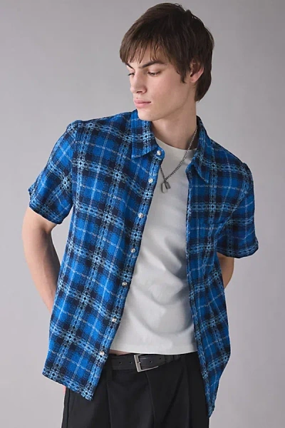 Bdg Plaid Gauze Baggy Short Sleeve Shirt Top In Blue Plaid, Men's At Urban Outfitters