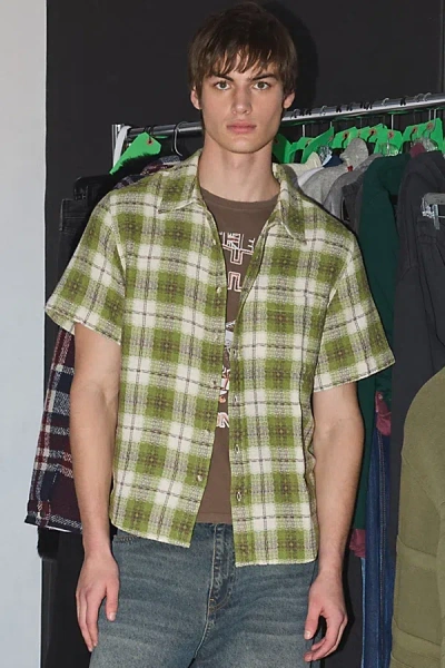 Bdg Plaid Gauze Baggy Short Sleeve Shirt Top In Green Plaid, Men's At Urban Outfitters