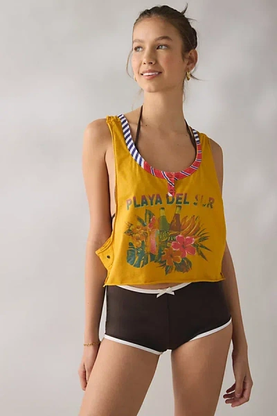 Bdg Playa Del Sur Graphic Cropped Tank Top In Orange, Women's At Urban Outfitters In Yellow