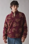 Bdg Printed Fleece Quarter Zip Sweatshirt In Red Floral, Men's At Urban Outfitters In Red
