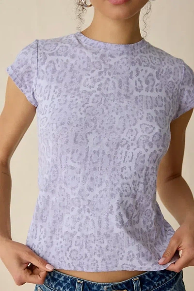 Bdg Printed Short Sleeve Spill The Tee In Purple Leopard, Women's At Urban Outfitters In Blue