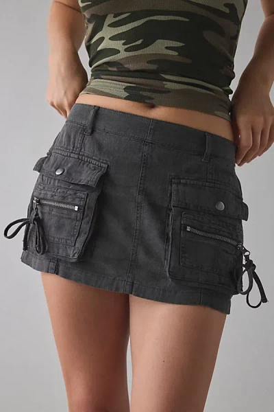 Bdg Ranger Utility Linen-blend Low-rise Mini Skirt In Washed Black, Women's At Urban Outfitters