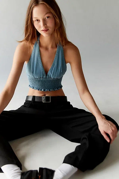 Bdg Raya Plunge Halter Top In Blue, Women's At Urban Outfitters