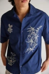 BDG REEFER FAIRY EMBROIDERED SHORT SLEEVE BUTTON-DOWN SHIRT TOP IN NAVY, MEN'S AT URBAN OUTFITTERS