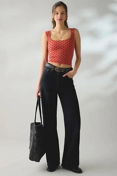 Bdg Ribbed Square Neck Tank Top In Red Polka Dot, Women's At Urban Outfitters In Multi