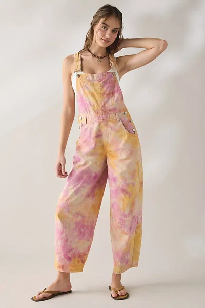 Bdg Rih Cotton Canvas Extreme Barrel-leg Overalls Pant In Pink Combo, Women's At Urban Outfitters In Multi