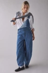 Bdg Rih Pinstripe Extreme Barrel-leg Overall In Tinted Denim, Women's At Urban Outfitters In Blue