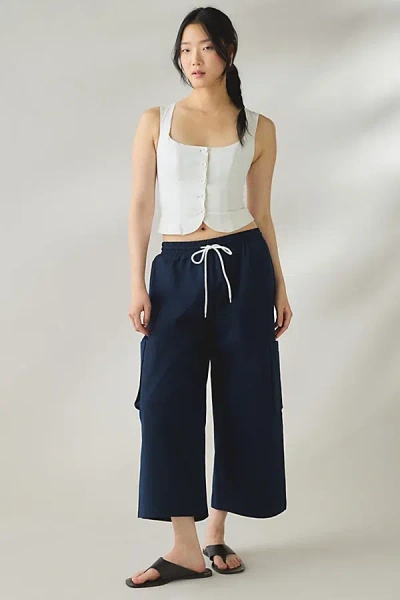 Bdg River Cropped Wide Leg Pull-on Pant In Navy, Women's At Urban Outfitters In Blue