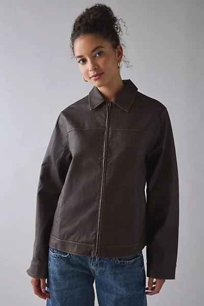 Bdg Sabrina Oversized Faux Leather Jacket In Brown, Women's At Urban Outfitters