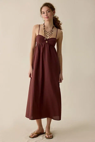 Bdg Salt Air Linen Blend Trapeze Maxi Dress In Brown, Women's At Urban Outfitters