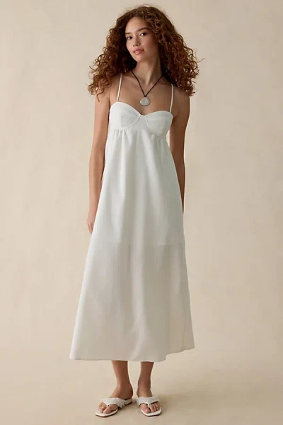 Bdg Salt Air Linen Blend Trapeze Maxi Dress In White, Women's At Urban Outfitters