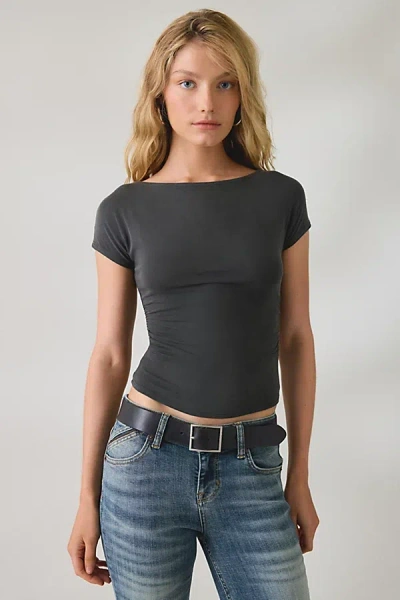 Bdg Seb Cap Sleeve Boatneck Tee In Black, Women's At Urban Outfitters