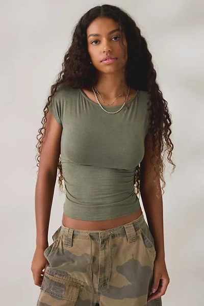 Bdg Seb Cap Sleeve Boatneck Tee In Olive, Women's At Urban Outfitters In Green