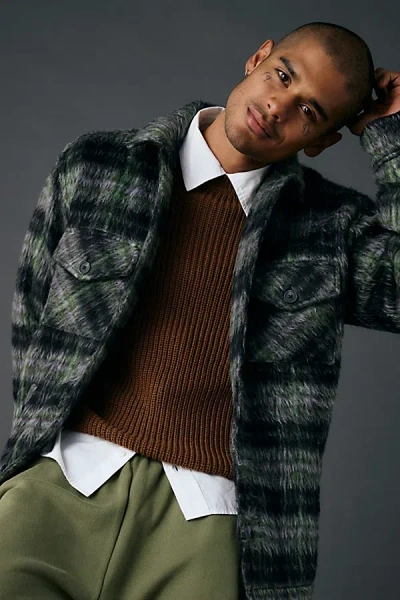 Bdg Shaggy Shirt Jacket Top In Black Plaid, Men's At Urban Outfitters