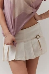 Bdg Shaina Belted Linen Micro Mini Skort In Cream, Women's At Urban Outfitters