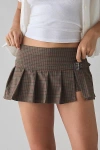 Bdg Shaina Low-rise Belted Plaid Micro Mini Skort In Brown, Women's At Urban Outfitters In Brown