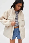 Bdg Shelby Mixed Media Puffer Coat Jacket In White, Women's At Urban Outfitters