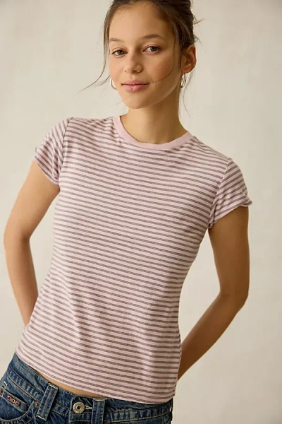 Bdg Short Sleeve Spill The Tee In Pink Stripe, Women's At Urban Outfitters