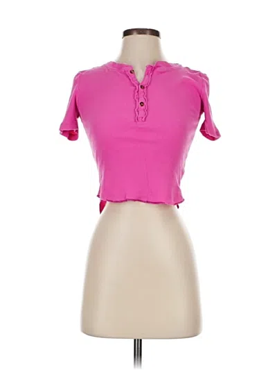 Pre-owned Bdg Short Sleeve Top Pink Keyhole Neckline Tops