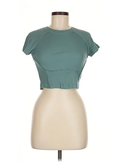 Pre-owned Bdg Short Sleeve Top Teal Keyhole Neckline Tops In Blue