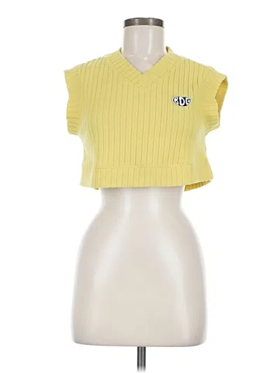 Pre-owned Bdg Short Sleeve Top Yellow Ruffles Neckline Tops