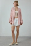 Bdg Skylar Oversized Cable Knit Cardigan In Pink, Women's At Urban Outfitters