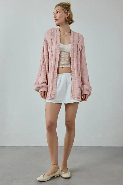 Bdg Skylar Oversized Cable Knit Cardigan In Pink, Women's At Urban Outfitters