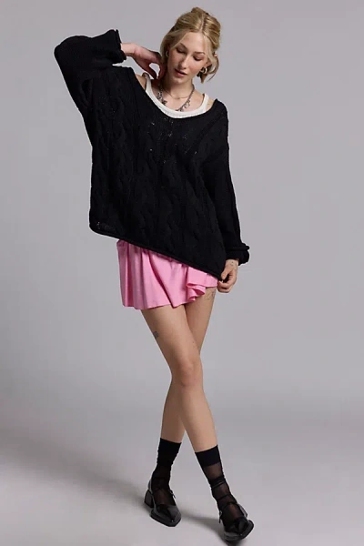 Bdg Skylar Oversized Cable Knit Sweater In Black, Women's At Urban Outfitters