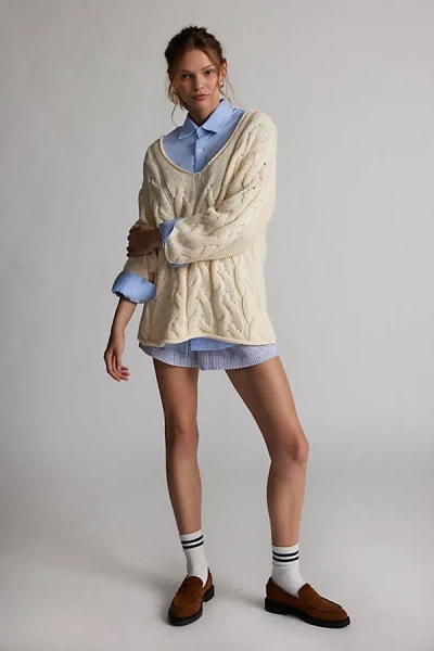 Bdg Skylar Oversized Cable Knit Sweater In Ivory, Women's At Urban Outfitters In Ivory