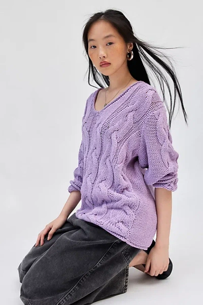 Bdg Skylar Oversized Cable Knit Sweater In Lavender, Women's At Urban Outfitters In Lavender