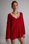 Bdg Skylar Oversized Cable Knit Sweater In Red, Women's At Urban Outfitters