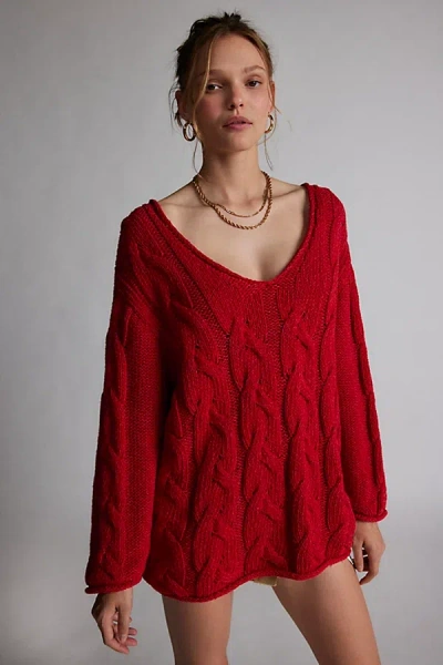 Bdg Skylar Oversized Cable Knit Sweater In Red, Women's At Urban Outfitters In Red
