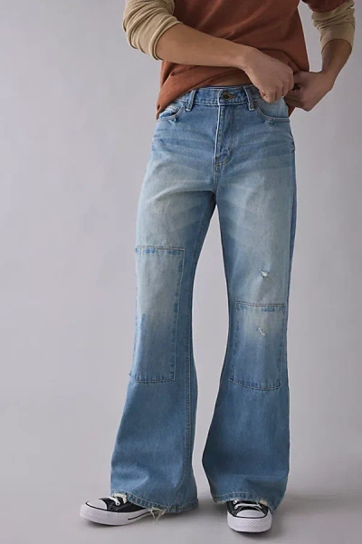 Bdg Slacker Patchwork Relaxed Fit Flare Jean In Vintage Denim Medium, Men's At Urban Outfitters In Blue