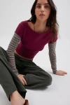 Bdg Sloane Layered Twofer Long Sleeve Tee In Purple/grey, Women's At Urban Outfitters