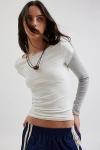 Bdg Sloane Layered Twofer Long Sleeve Tee In White/grey, Women's At Urban Outfitters