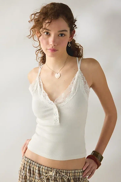 Bdg Soft Crush Strappy Lace Trim Cami In Ivory, Women's At Urban Outfitters In White