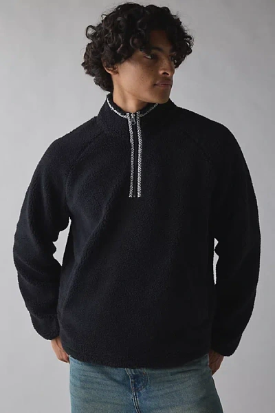 Bdg Solid Fleece Quarter Zip Sweatshirt In Black, Men's At Urban Outfitters